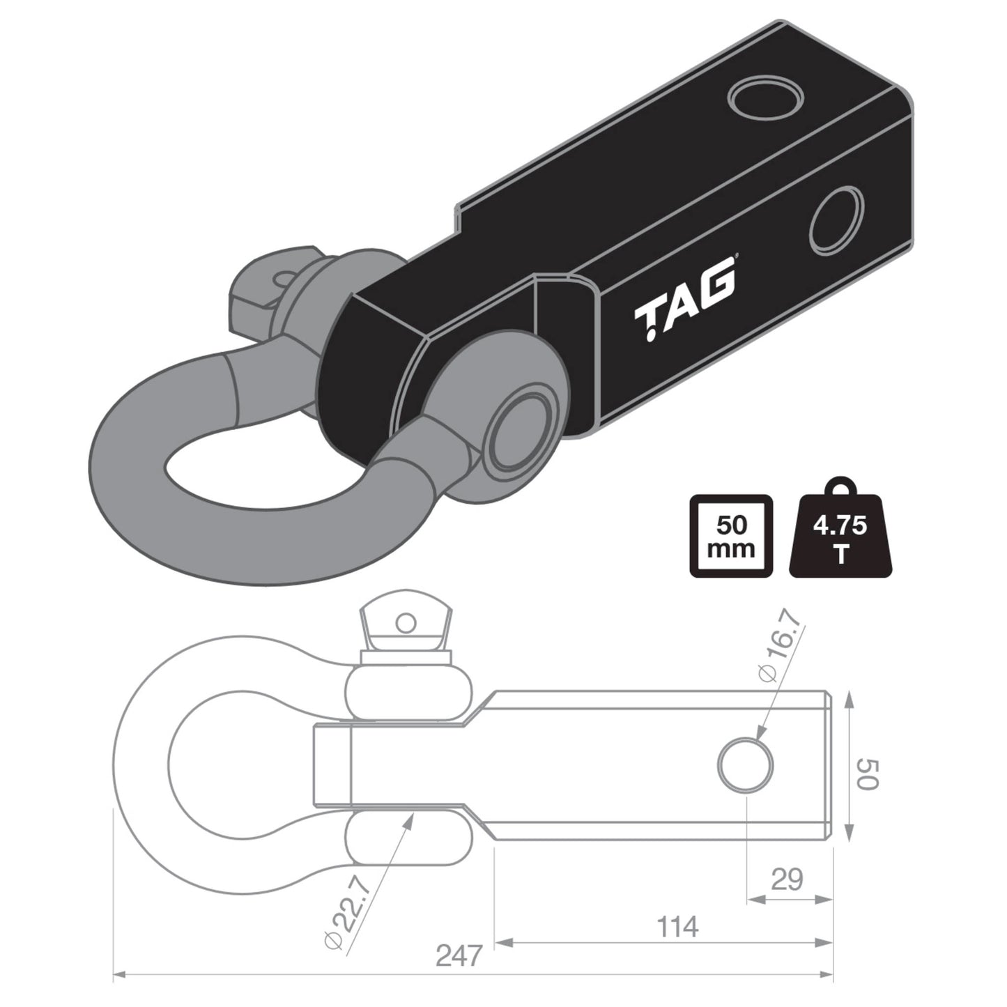 Recovery Hitch - Fixed Bow Shackle (4.75T) (view 2)